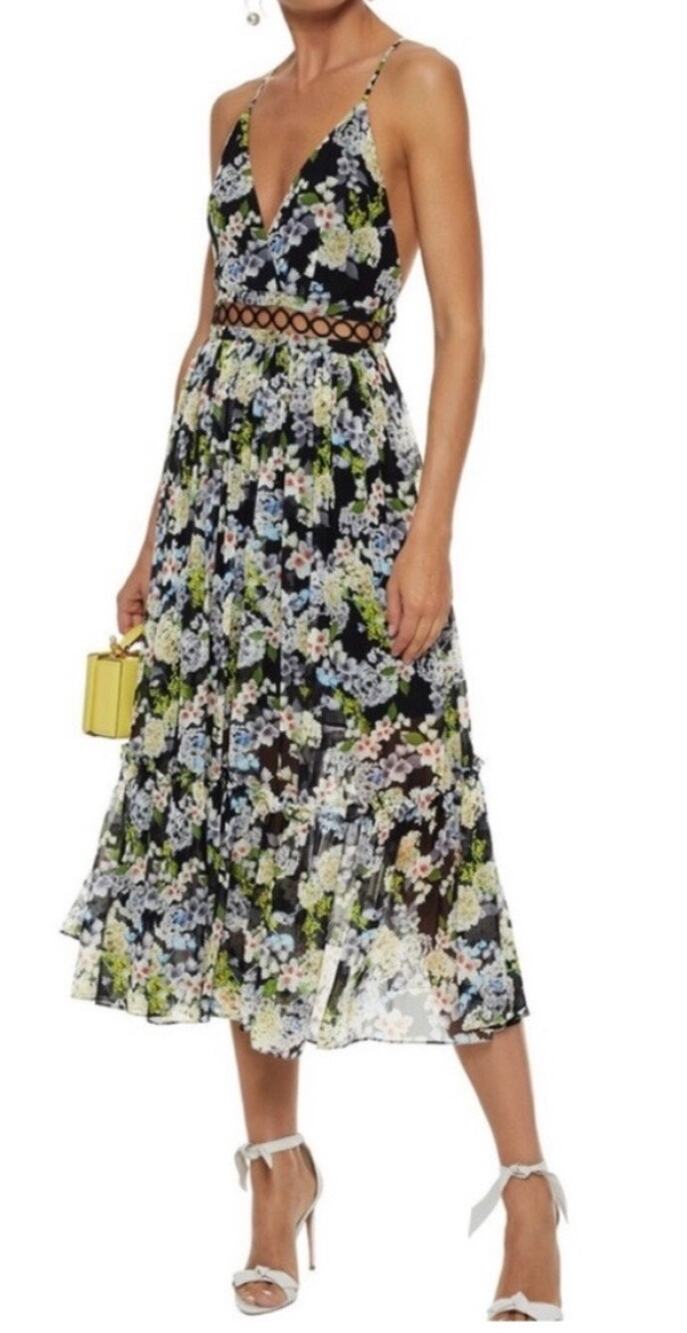 Marissa Webb Deanna Black Green Silk Floral Dress WOMEN SMALL whimsical romantic
